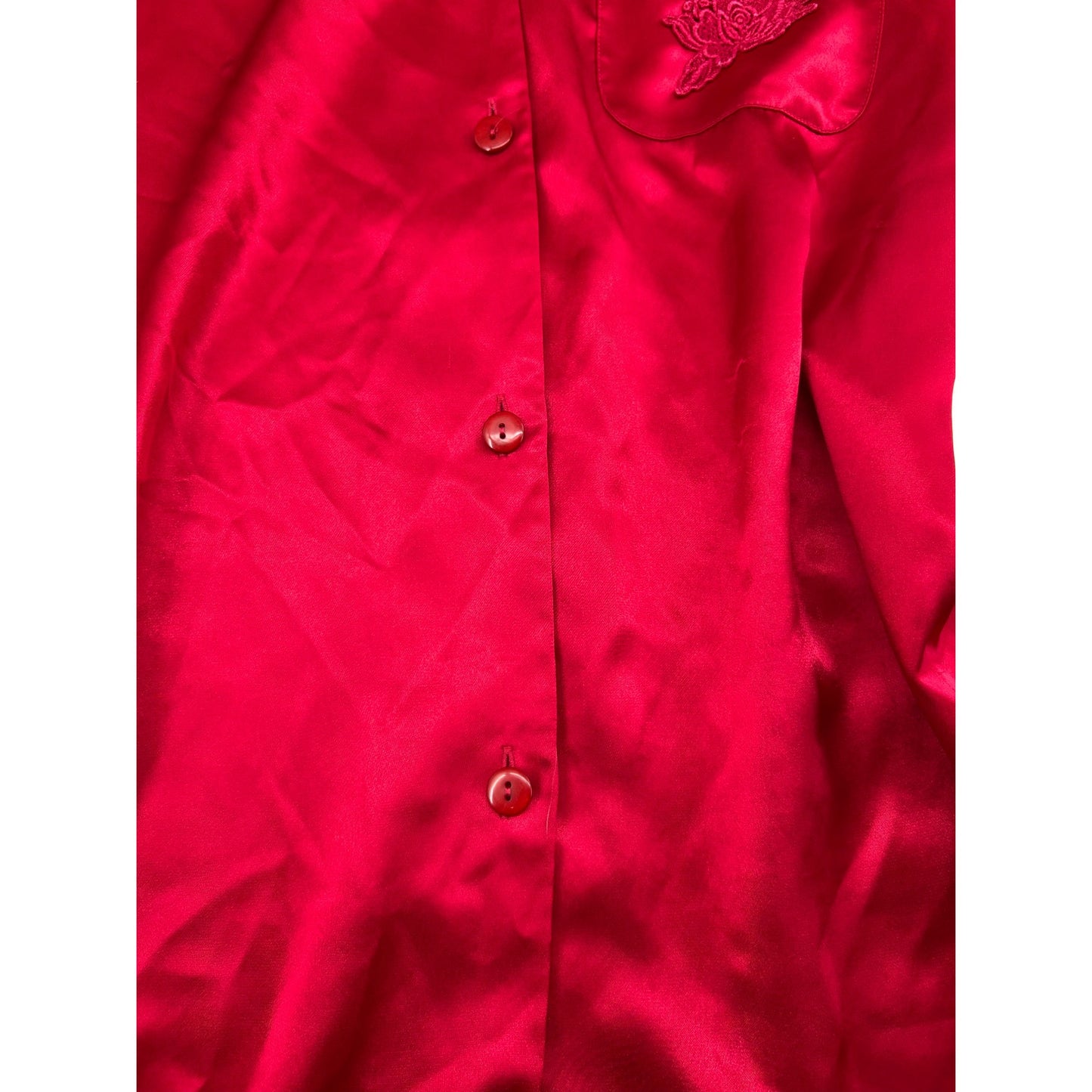 Victorias Secret Red Satin Pajama Set With Embroidered Pocket Detail #6651