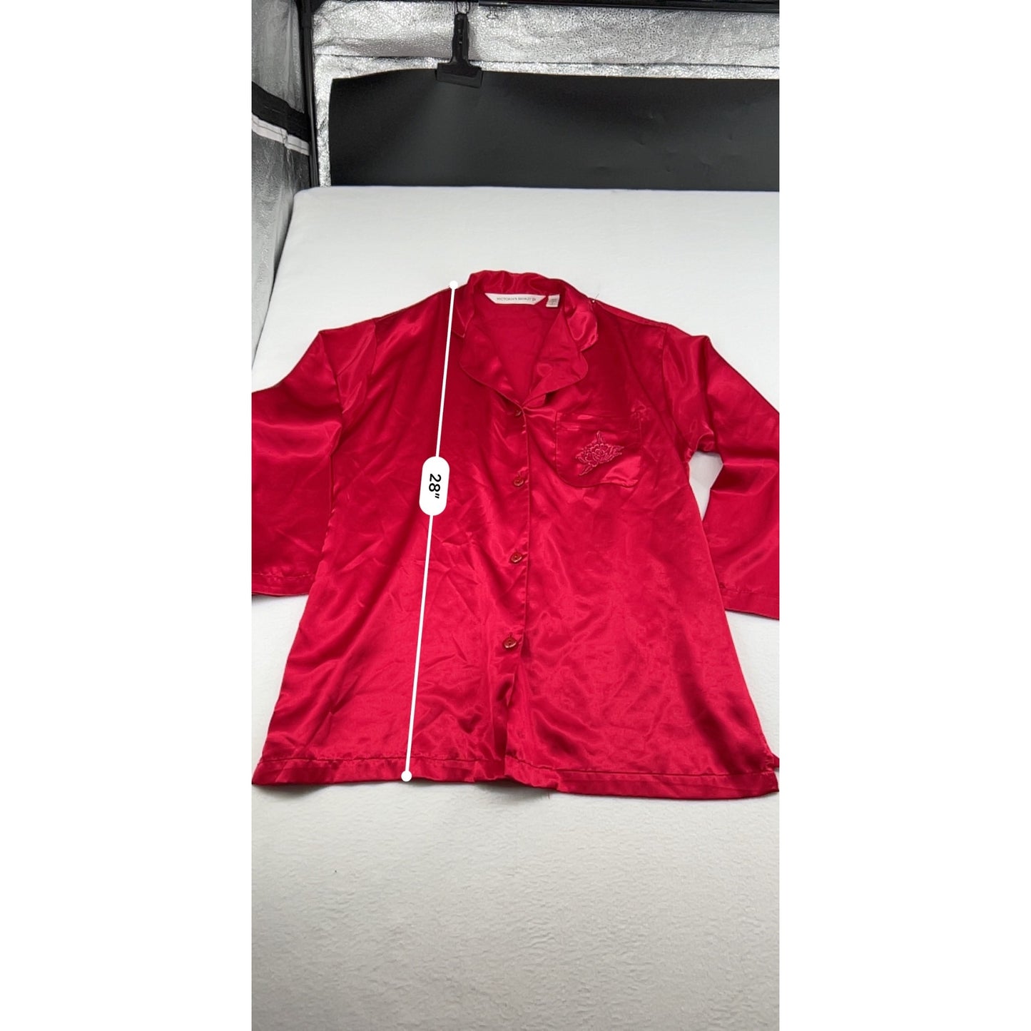 Victorias Secret Red Satin Pajama Set With Embroidered Pocket Detail #6651