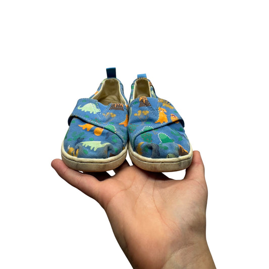 Toms Kids Blue Dinosaur Print Slip On Casual Shoes #9644