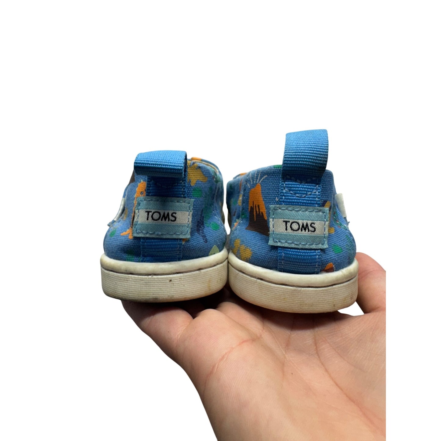 Toms Kids Blue Dinosaur Print Slip On Casual Shoes #9644
