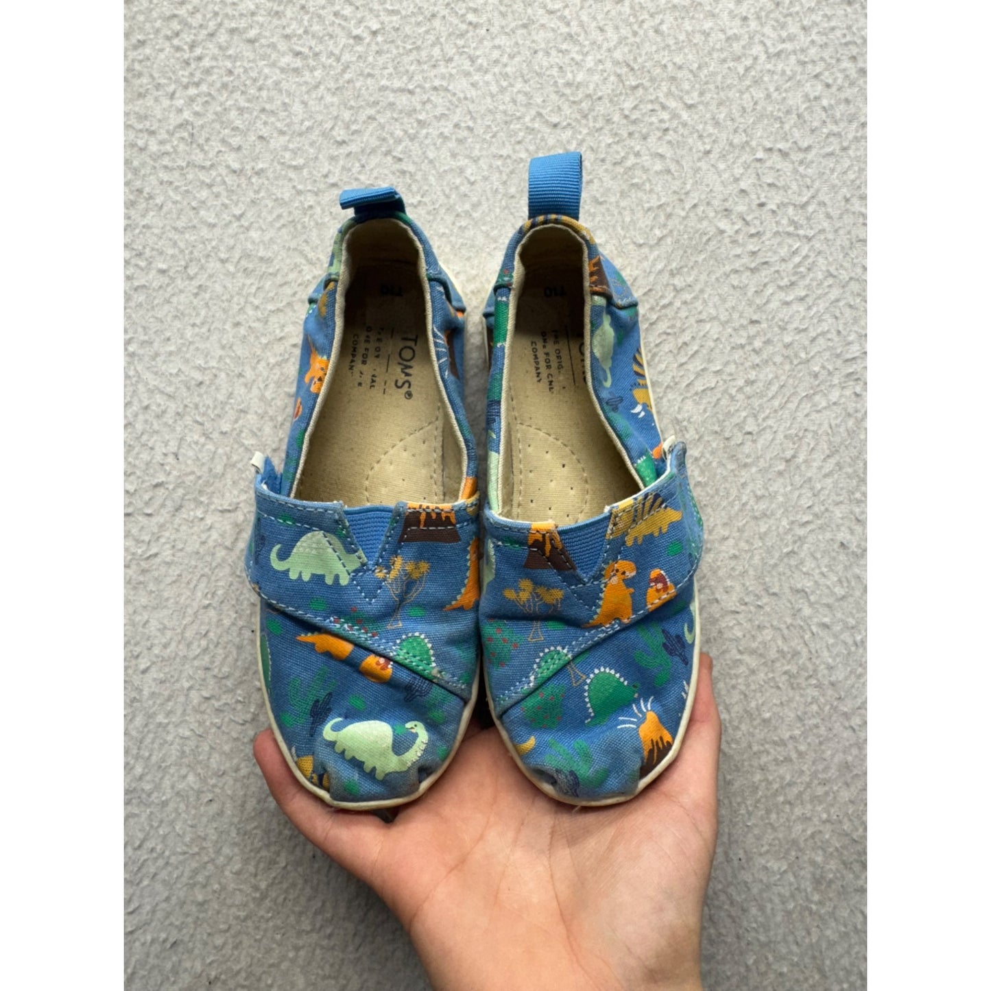 Toms Kids Blue Dinosaur Print Slip On Casual Shoes #9644