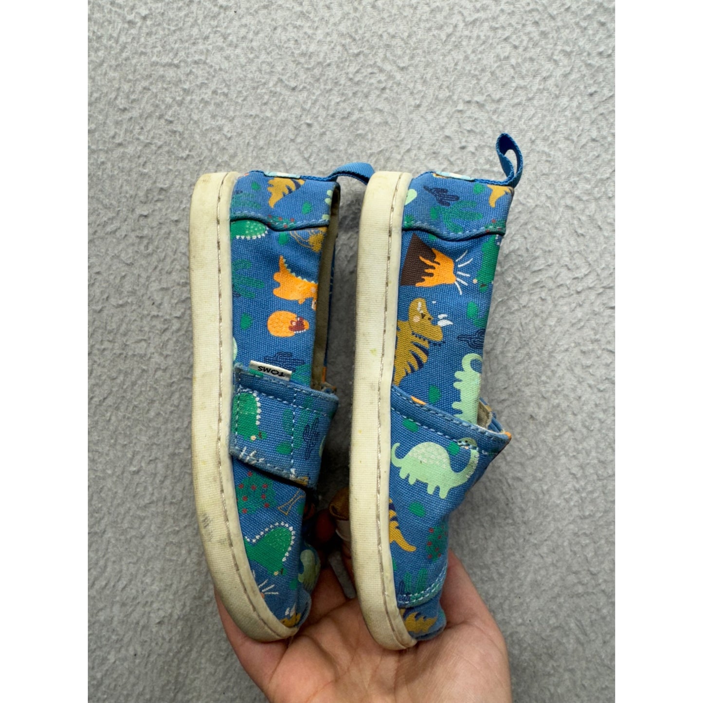Toms Kids Blue Dinosaur Print Slip On Casual Shoes #9644