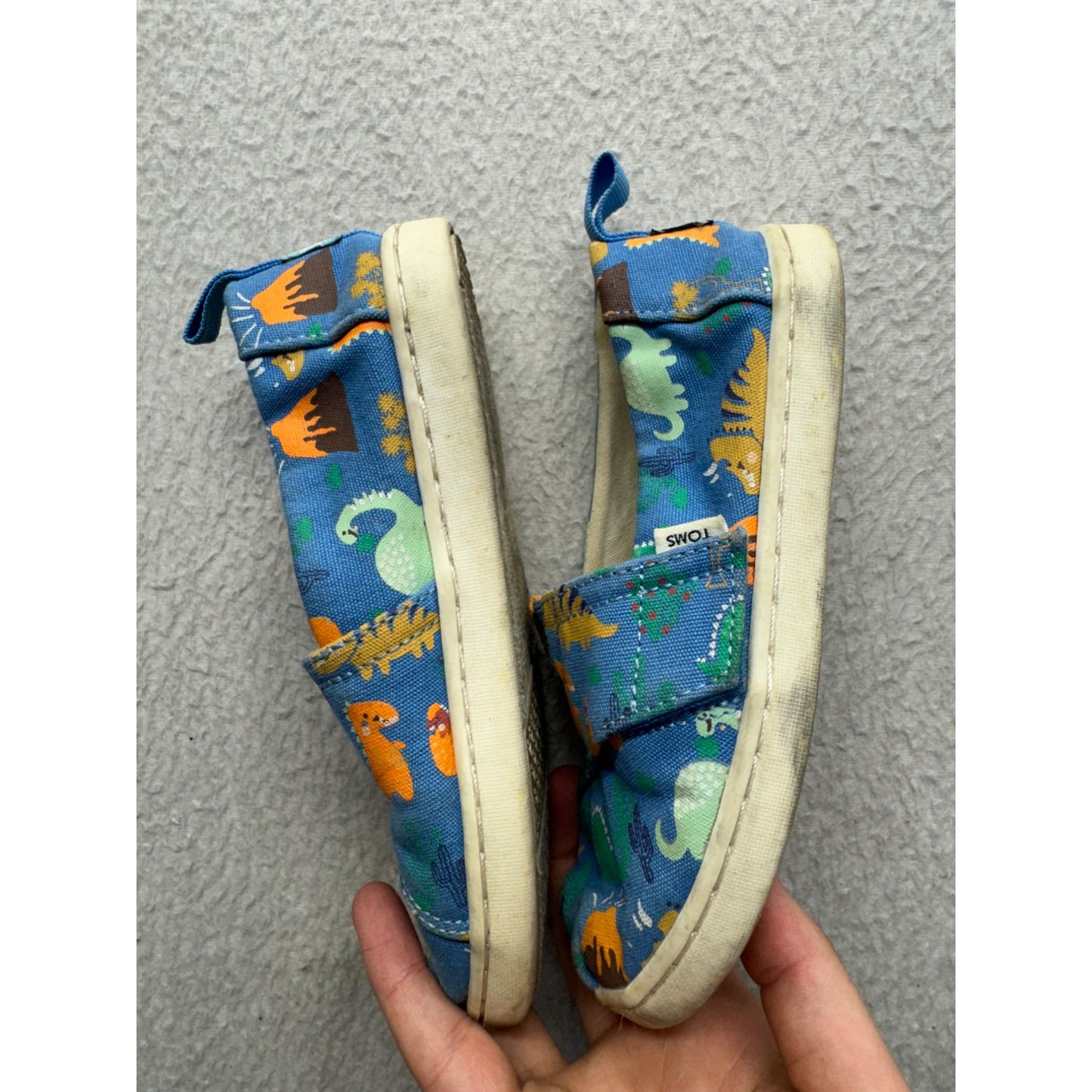 Toms Kids Blue Dinosaur Print Slip On Casual Shoes #9644