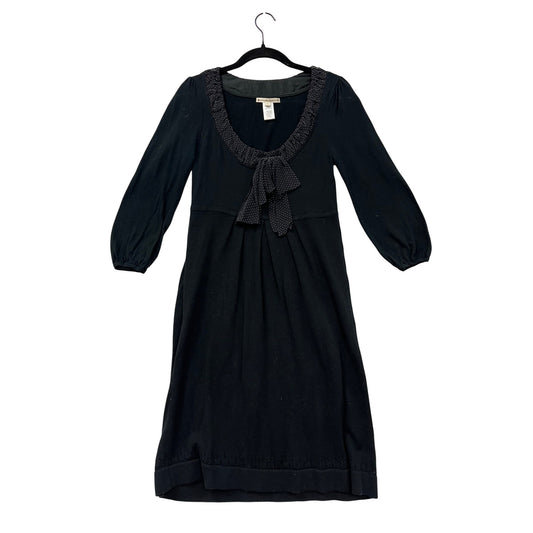 Nanette Lepore Womens Small Black Knit Dress With Polka Dot Silk Bow #8112