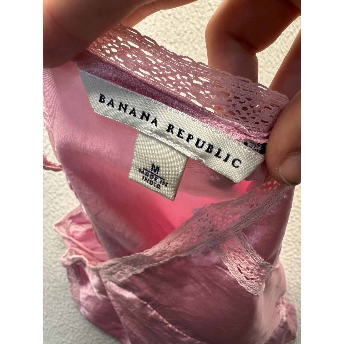 Banana Republic Pink Lace Trim Satin Cami Top Size M #9723