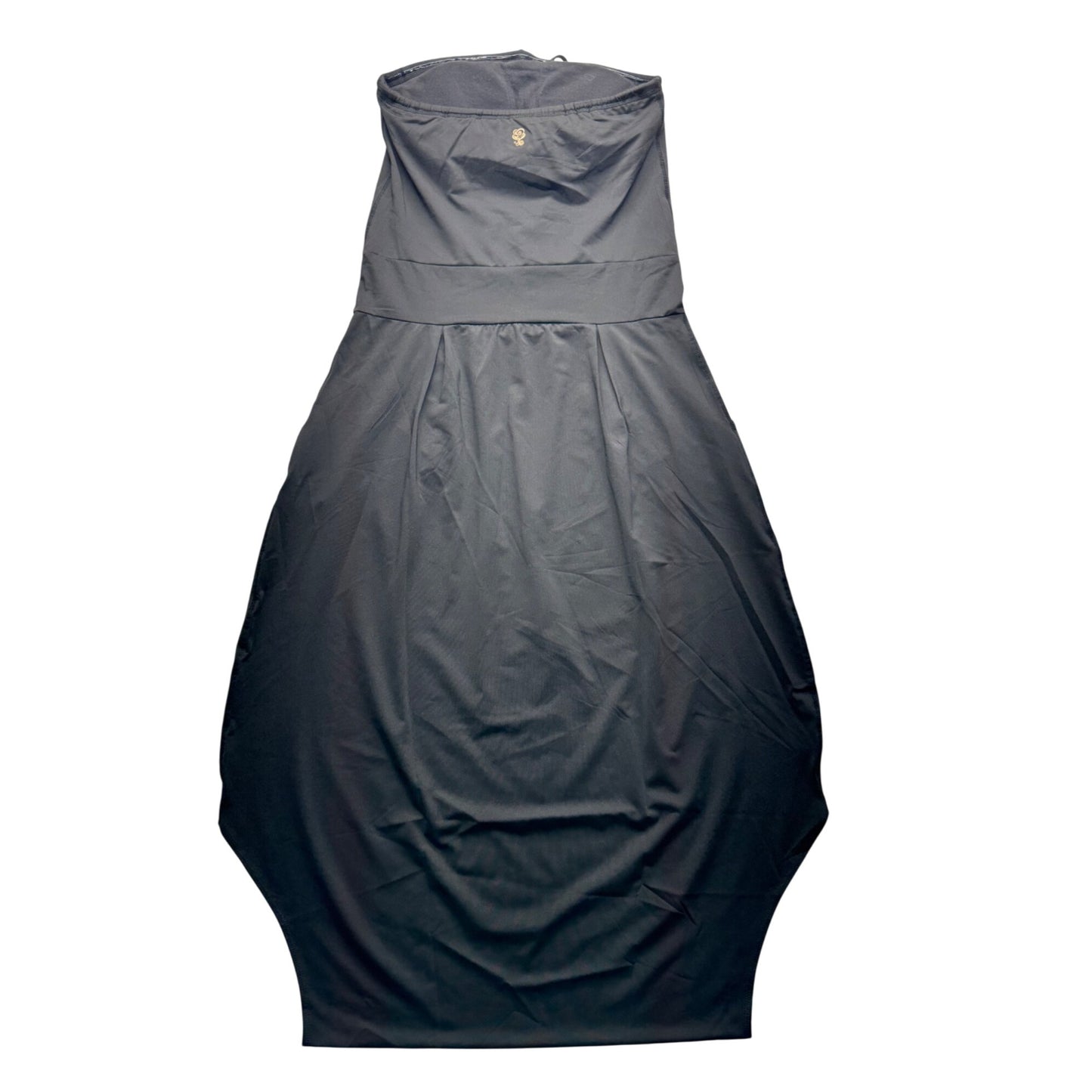 Strapless Black Velvet Rose Dress Pockets & Drawstring Waistline 259B