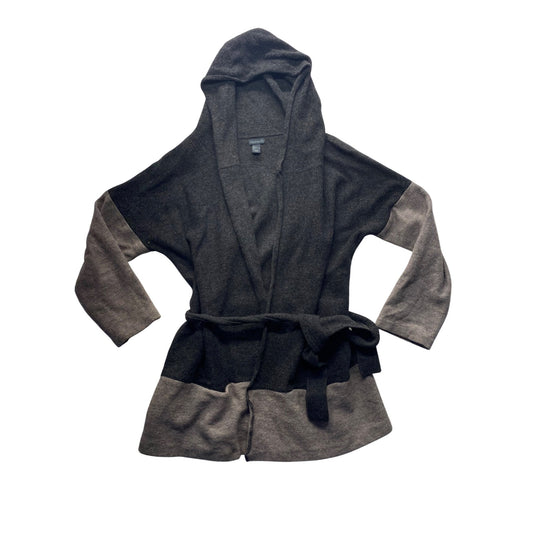 Paraphrase Hooded Wool Cardigan With Belt Gray/Black Womens #7111