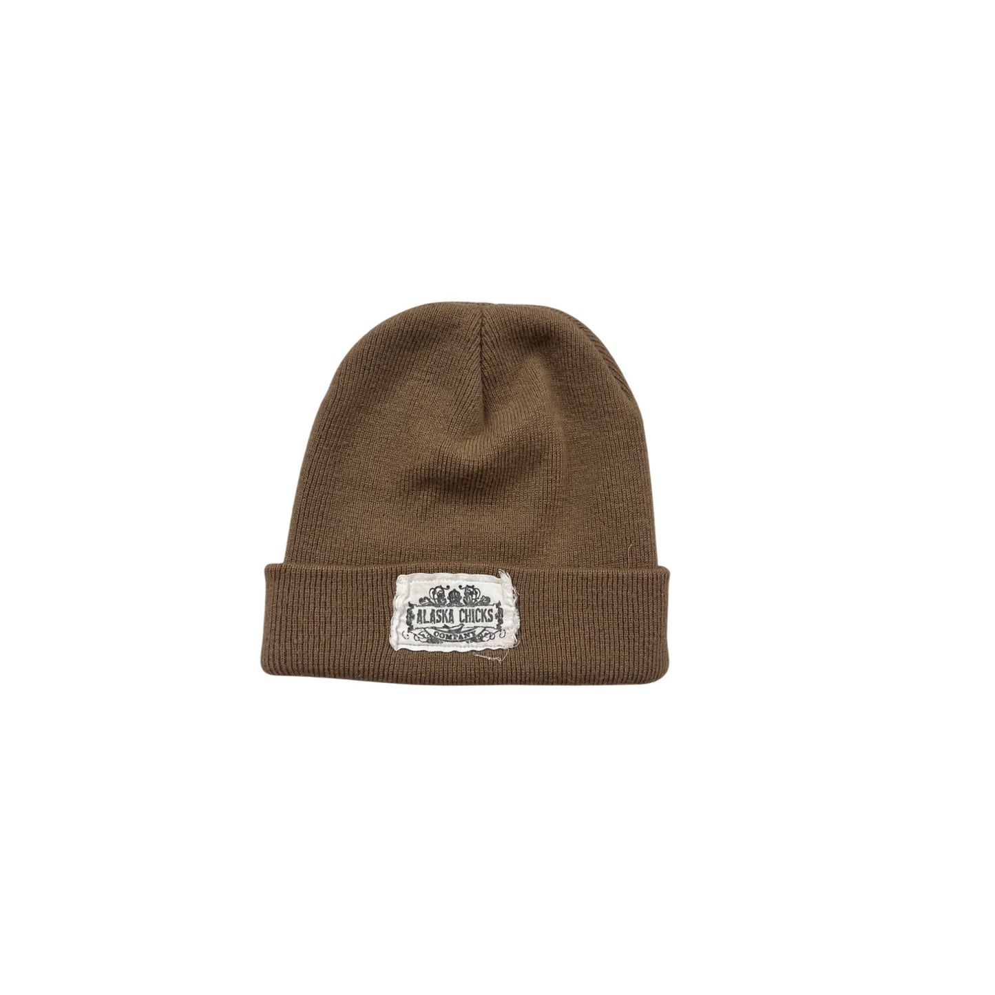 Alaska Chicks Brown Knit Beanie Hat With Logo Patch #31A