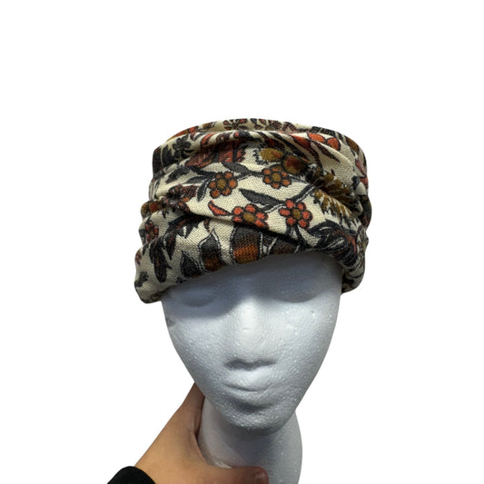 Vintage Montalados Floral Patterned Turban Beige Multicolor Lightweight #9749