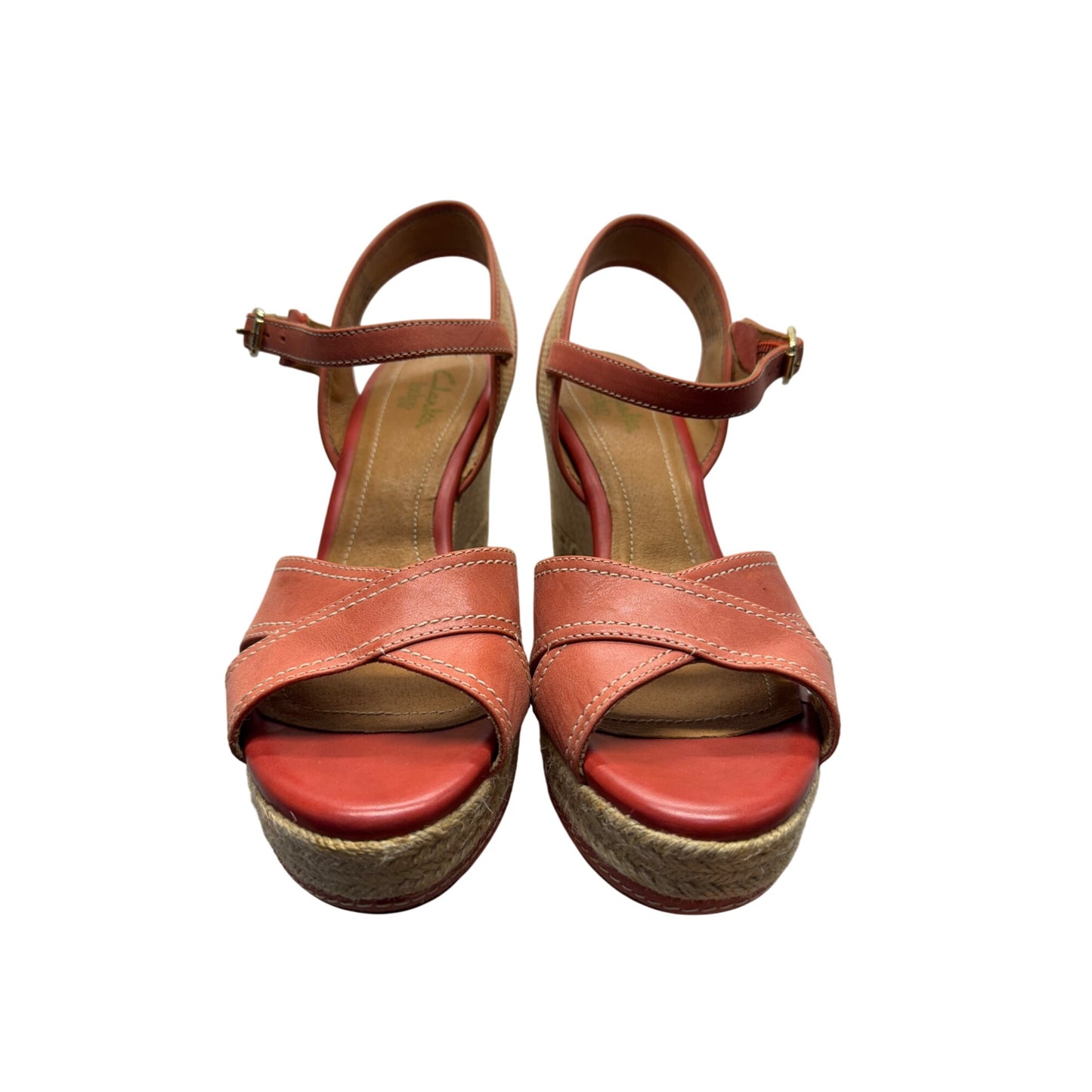 Clarks Coral Leather Wedge Sandals With Ankle Strap Platform Size 7 #9635