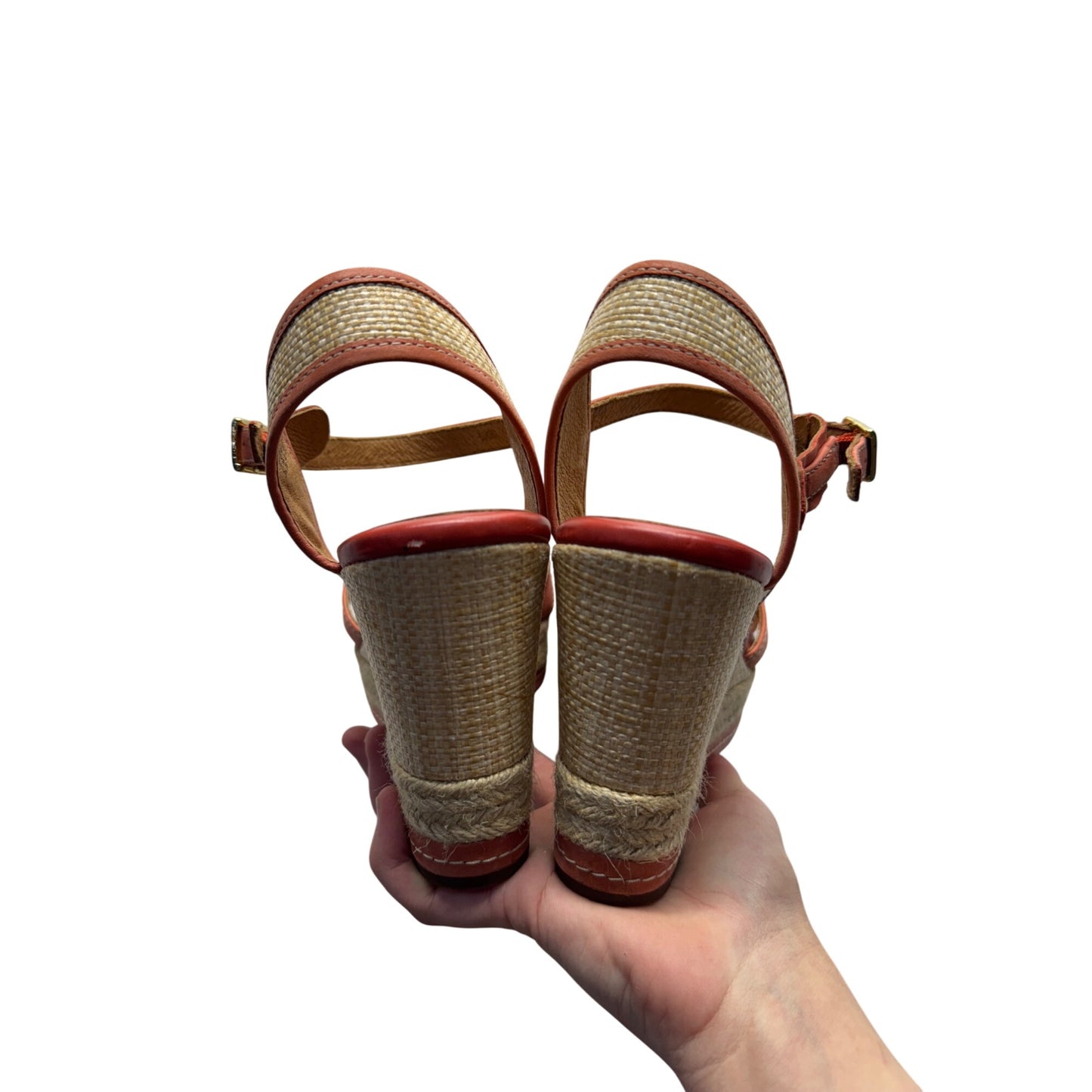 Clarks Coral Leather Wedge Sandals With Ankle Strap Platform Size 7 #9635