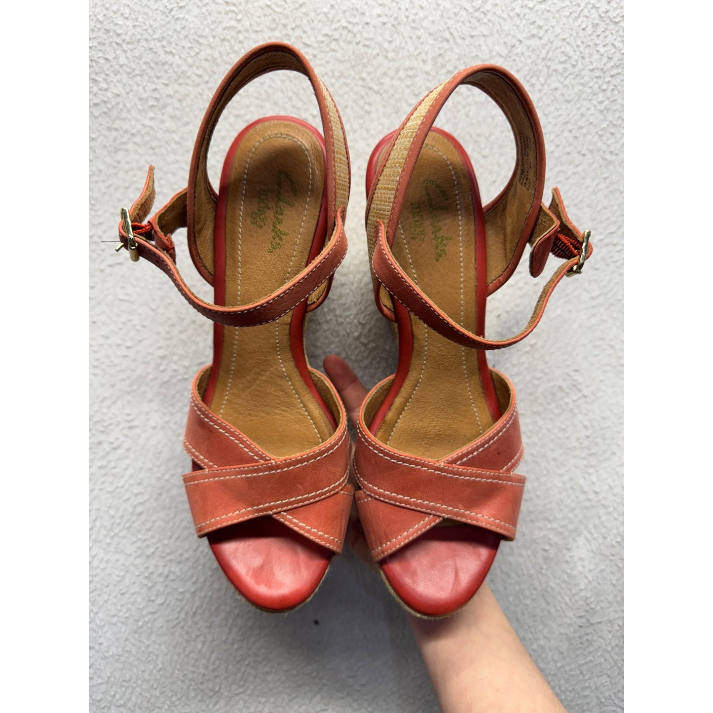 Clarks Coral Leather Wedge Sandals With Ankle Strap Platform Size 7 #9635