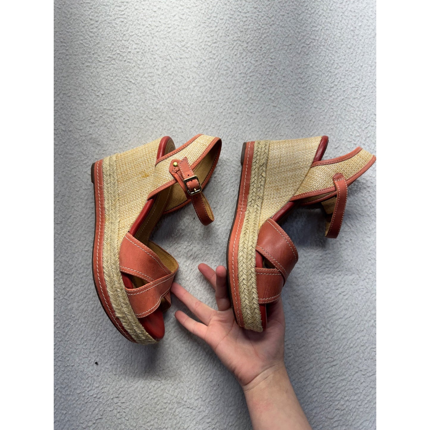 Clarks Coral Leather Wedge Sandals With Ankle Strap Platform Size 7 #9635