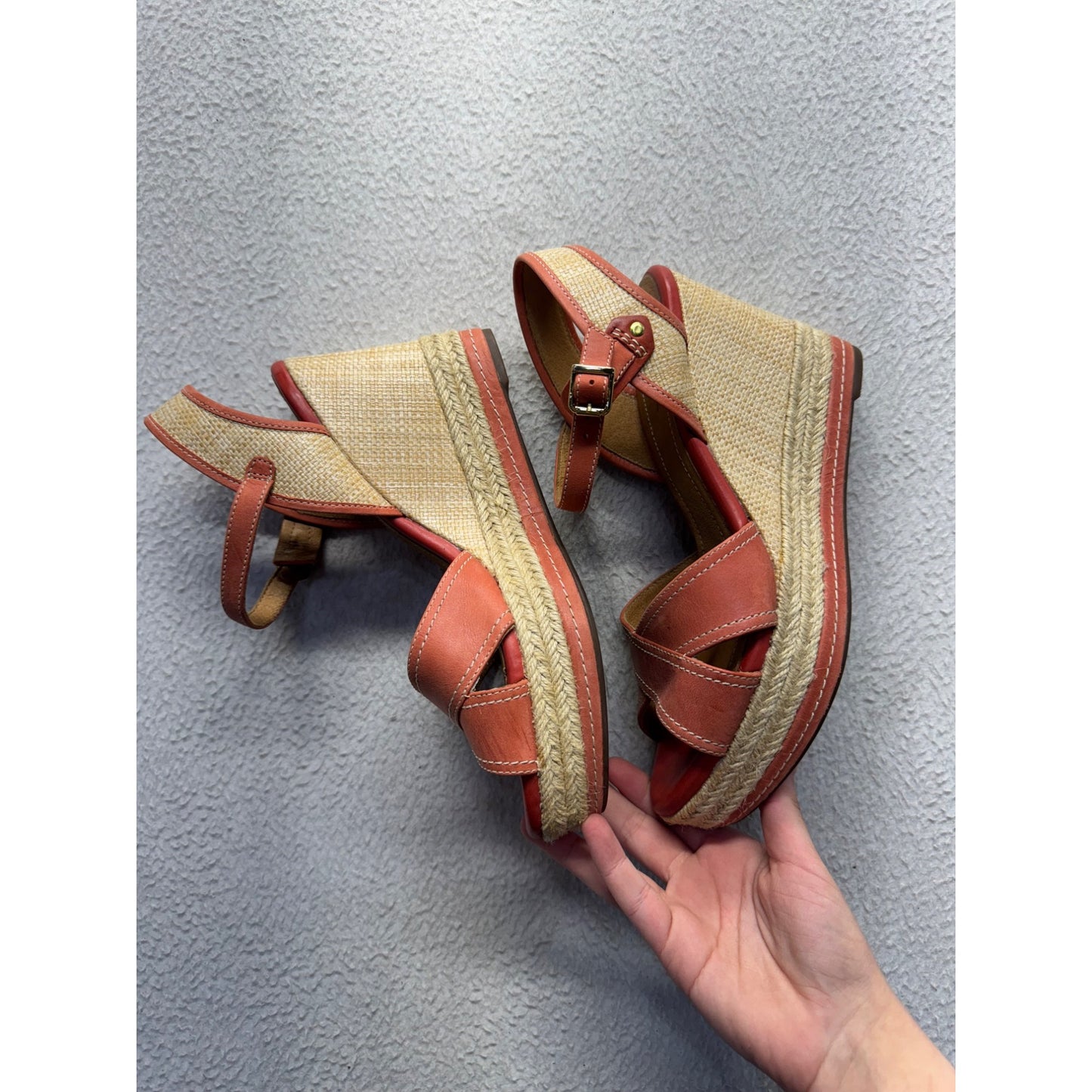 Clarks Coral Leather Wedge Sandals With Ankle Strap Platform Size 7 #9635