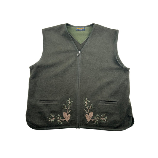 Woolrich Pinecone Embroidered Dark Green Fleece Zip Vest #6438
