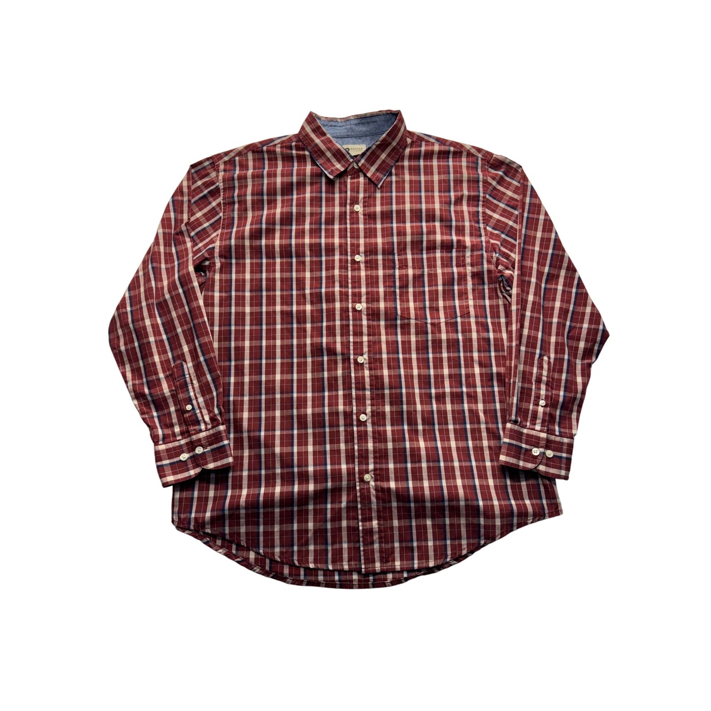 Haggar Red & White Plaid Long Sleeve Button-Up Shirt L #9283