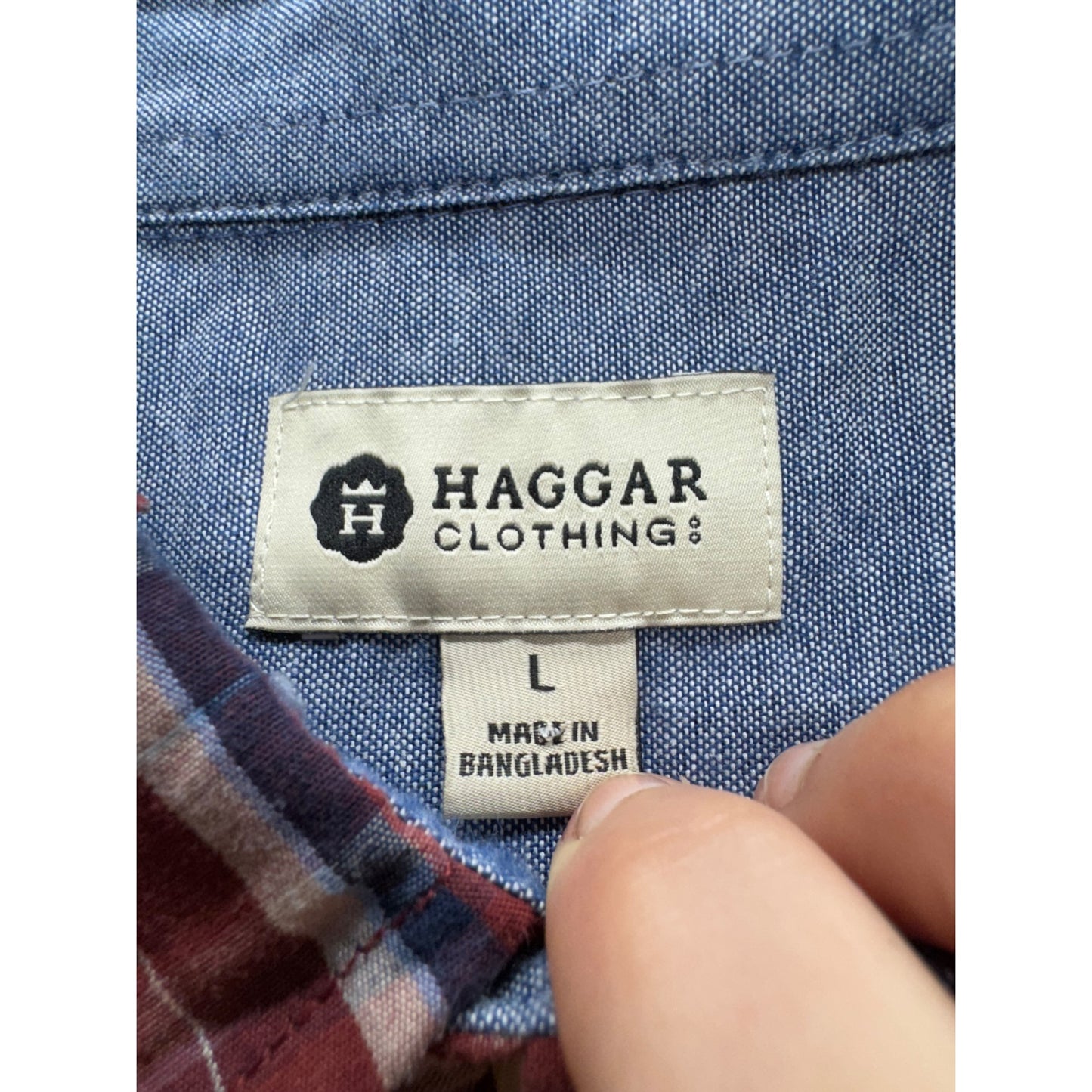 Haggar Red & White Plaid Long Sleeve Button-Up Shirt L #9283