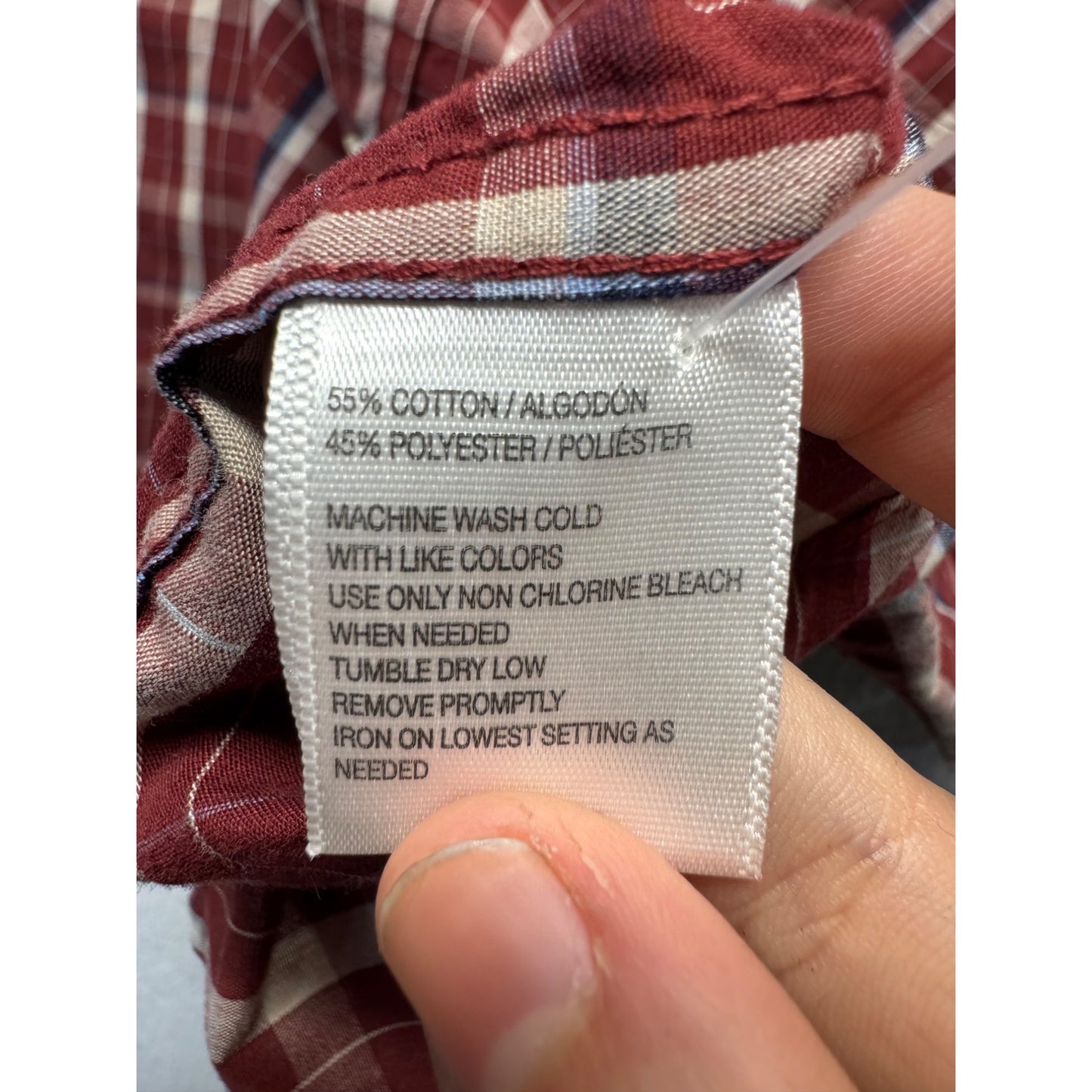 Haggar Red & White Plaid Long Sleeve Button-Up Shirt L #9283