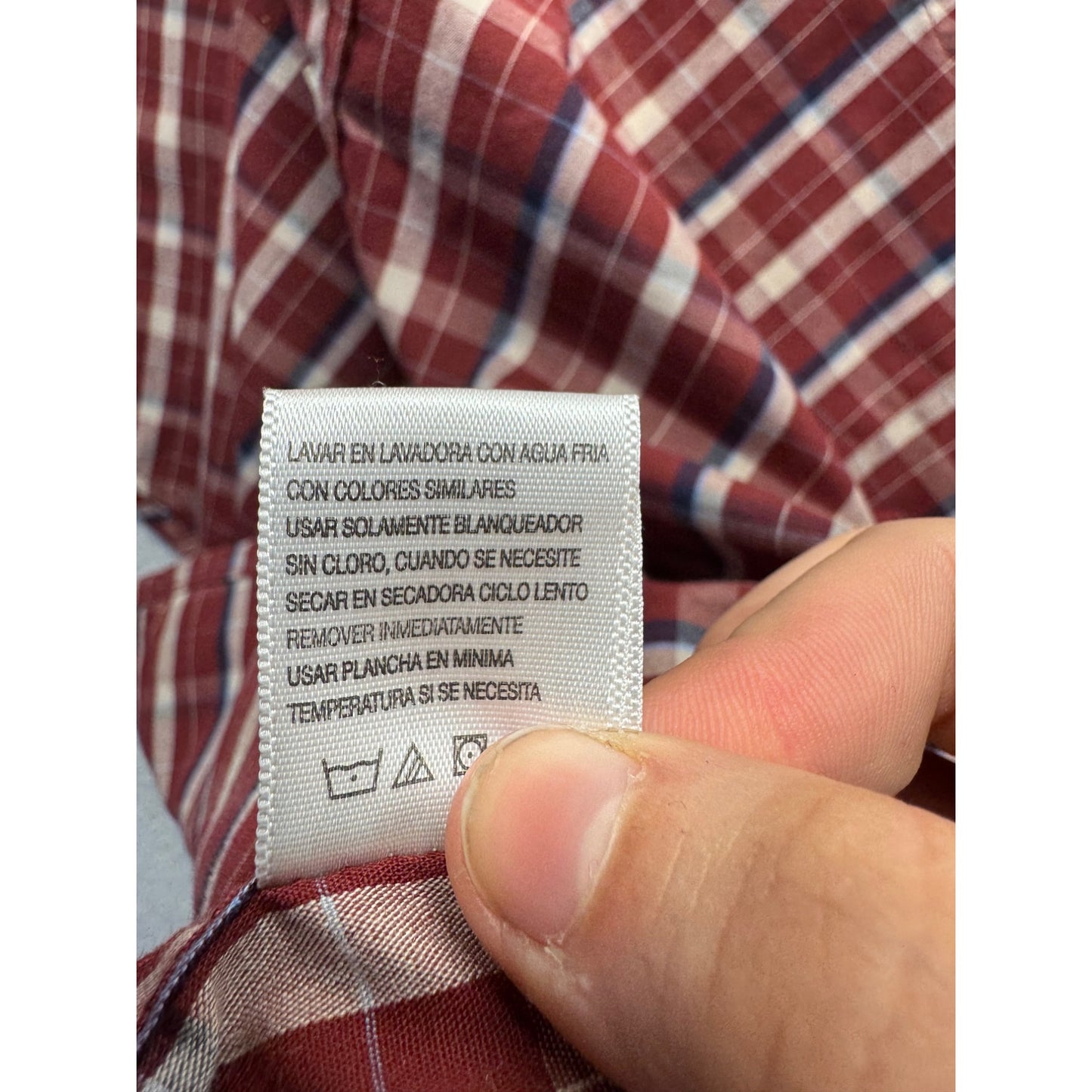 Haggar Red & White Plaid Long Sleeve Button-Up Shirt L #9283