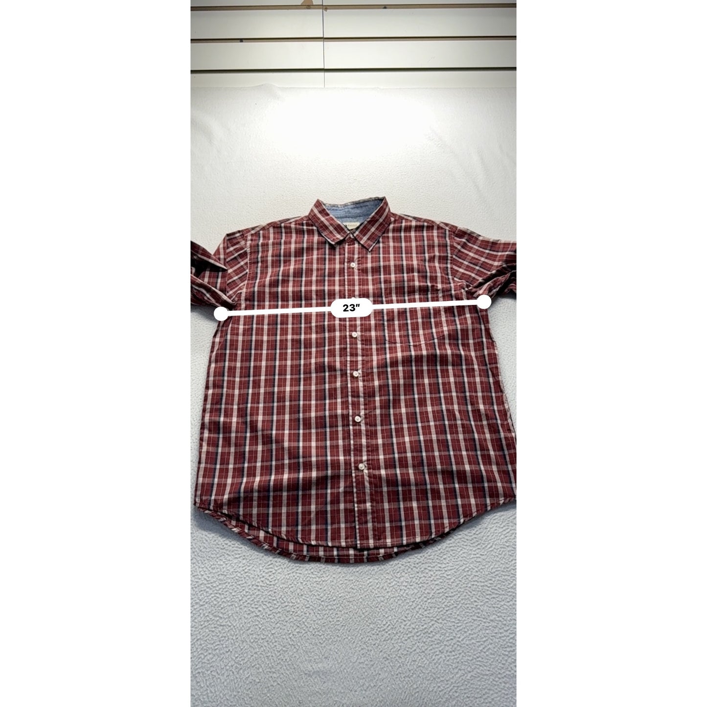 Haggar Red & White Plaid Long Sleeve Button-Up Shirt L #9283