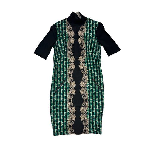 Julian Taylor Size 8 Green/Black Print Dress With High Neck #8362