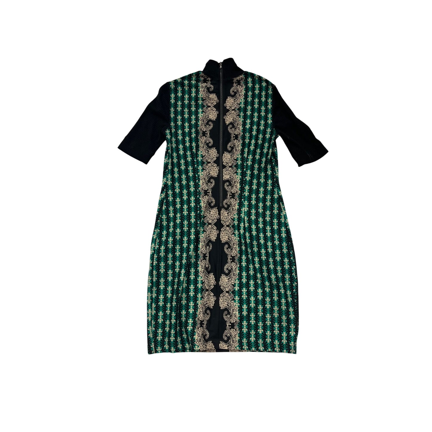 Julian Taylor Size 8 Green/Black Print Dress With High Neck #8362