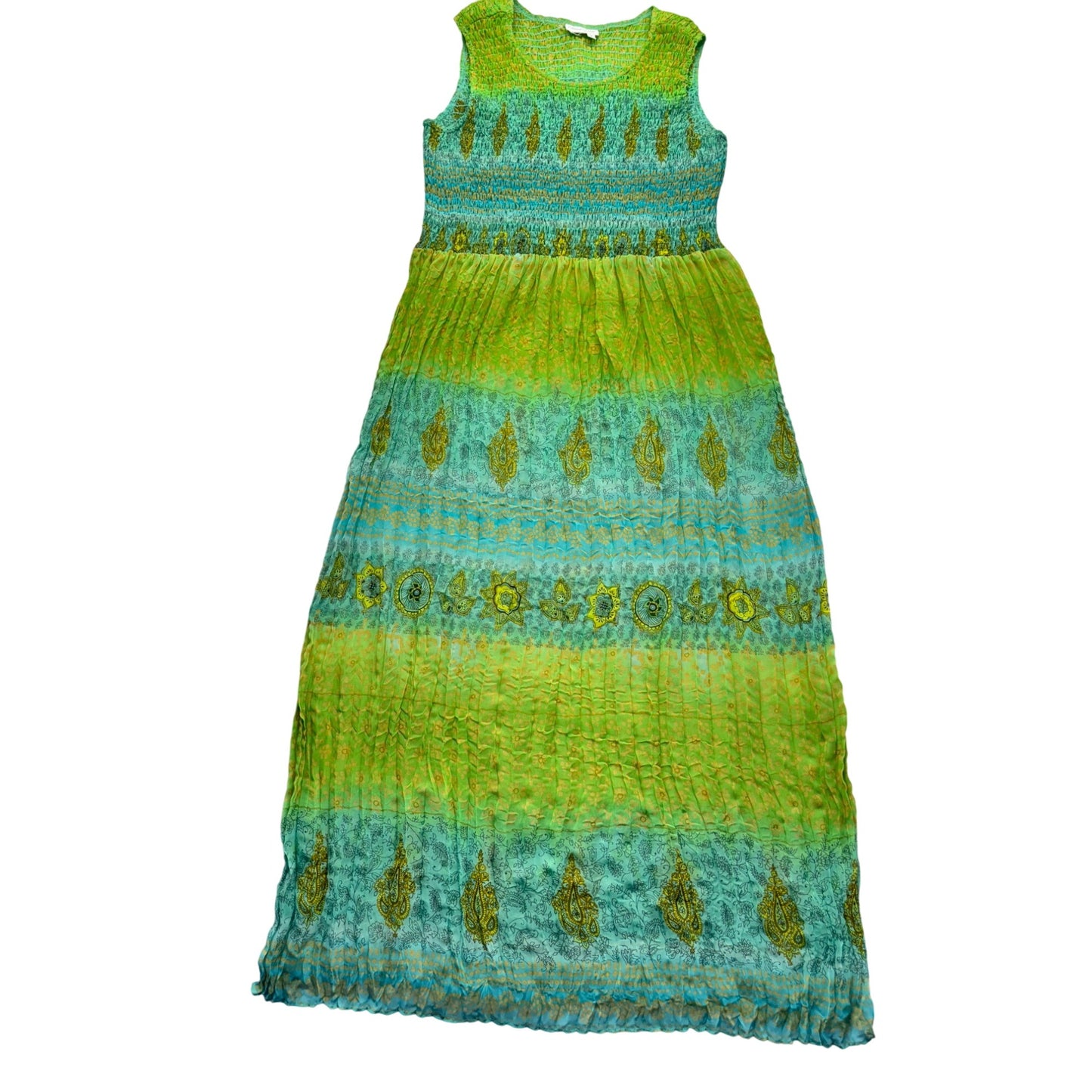 Coldwater Creek Vintage 90s Sleeveless Maxi Dress Green & Blue Boho Size 8 #9781