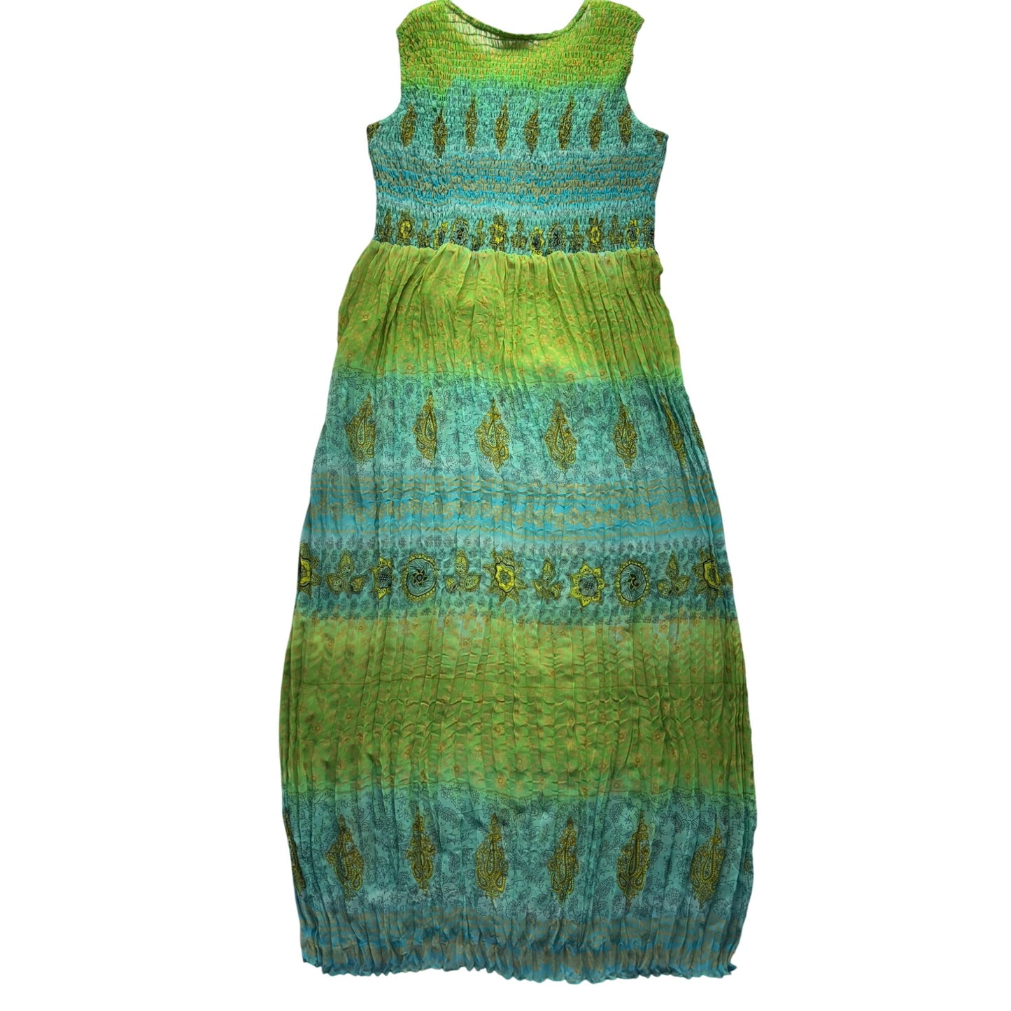 Coldwater Creek Vintage 90s Sleeveless Maxi Dress Green & Blue Boho Size 8 #9781
