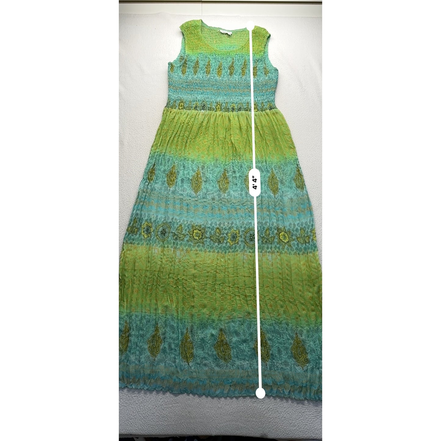 Coldwater Creek Vintage 90s Sleeveless Maxi Dress Green & Blue Boho Size 8 #9781