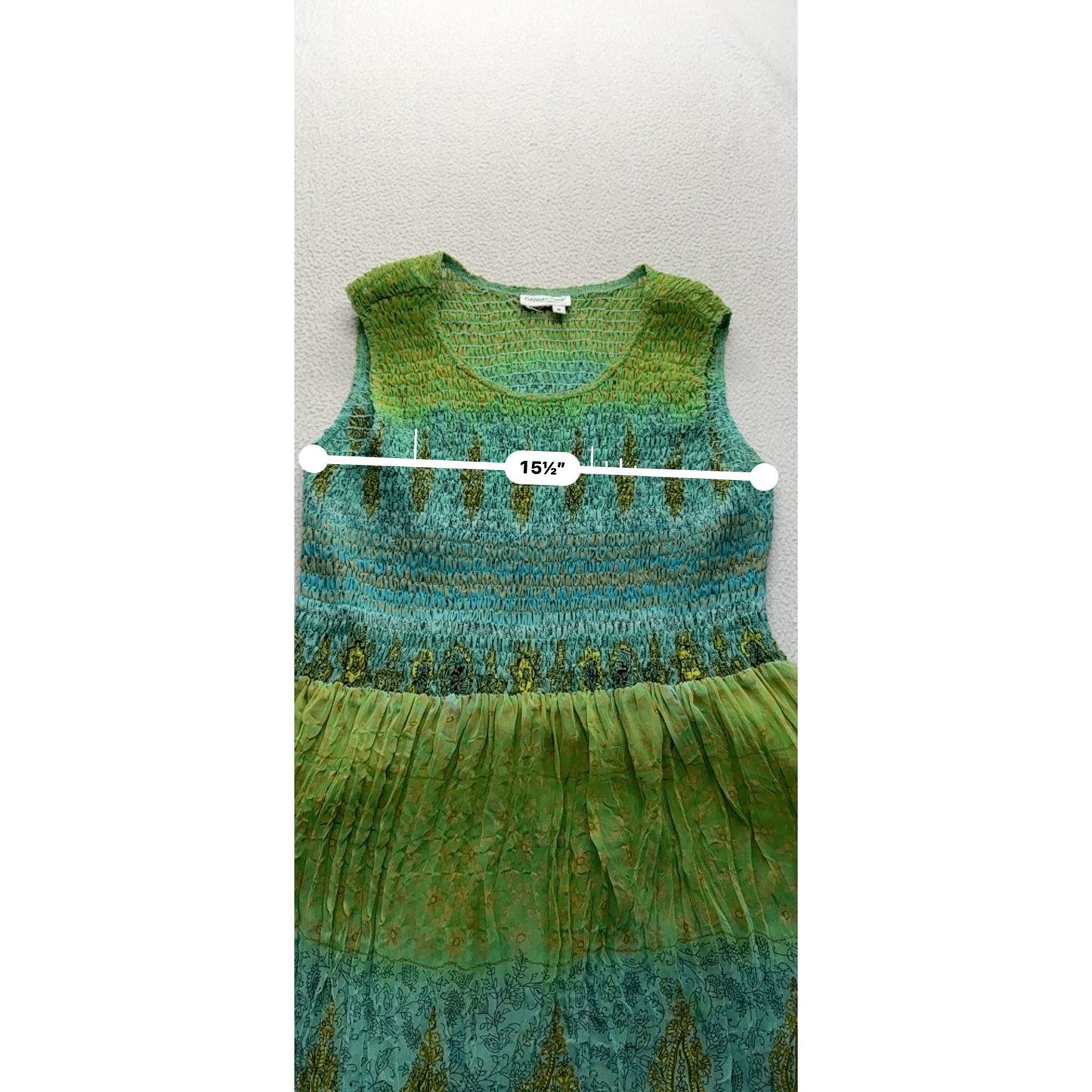 Coldwater Creek Vintage 90s Sleeveless Maxi Dress Green & Blue Boho Size 8 #9781