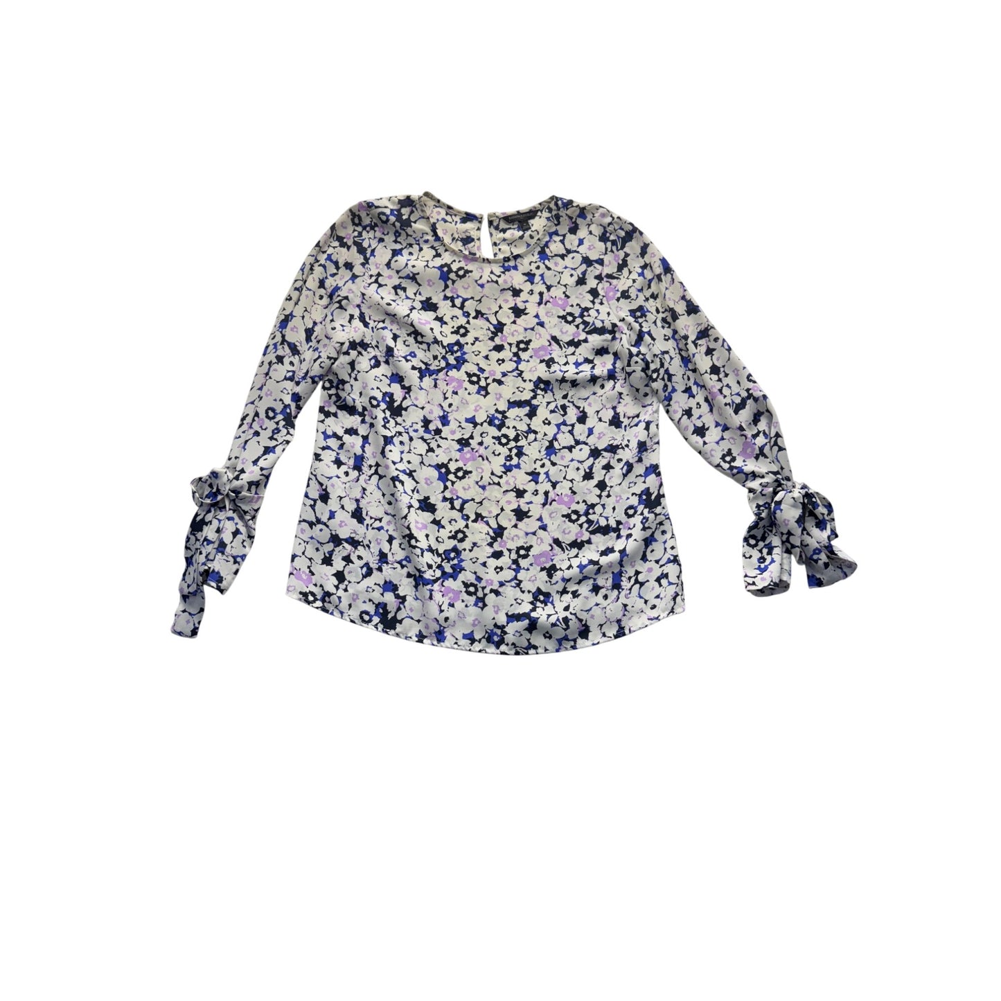 Banana Republic Floral Long Sleeve Blouse With Tie Cuffs M 100% Polyester #9936