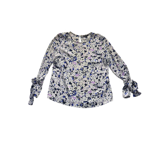 Banana Republic Floral Long Sleeve Blouse With Tie Cuffs M 100% Polyester #9936
