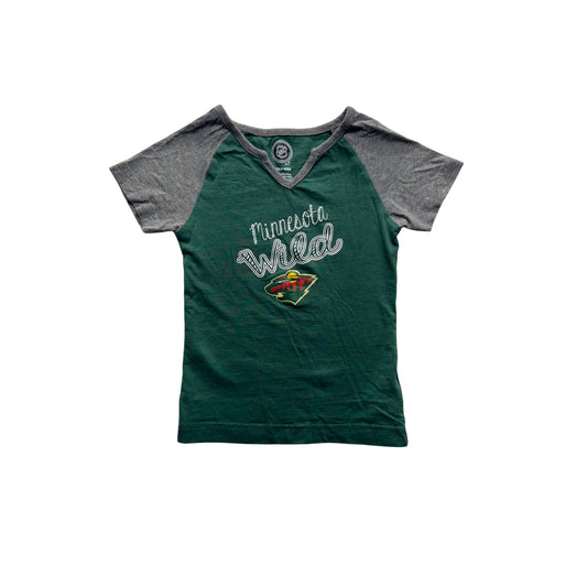 Minnesota Wild Girls Green & Gray Raglan T-Shirt#7461