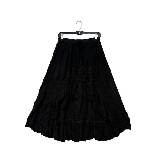 Black Boho Maxi Skirt Womens Free Size Just Crusiby 100% Rayon Embroidered High-Low Hem #6924