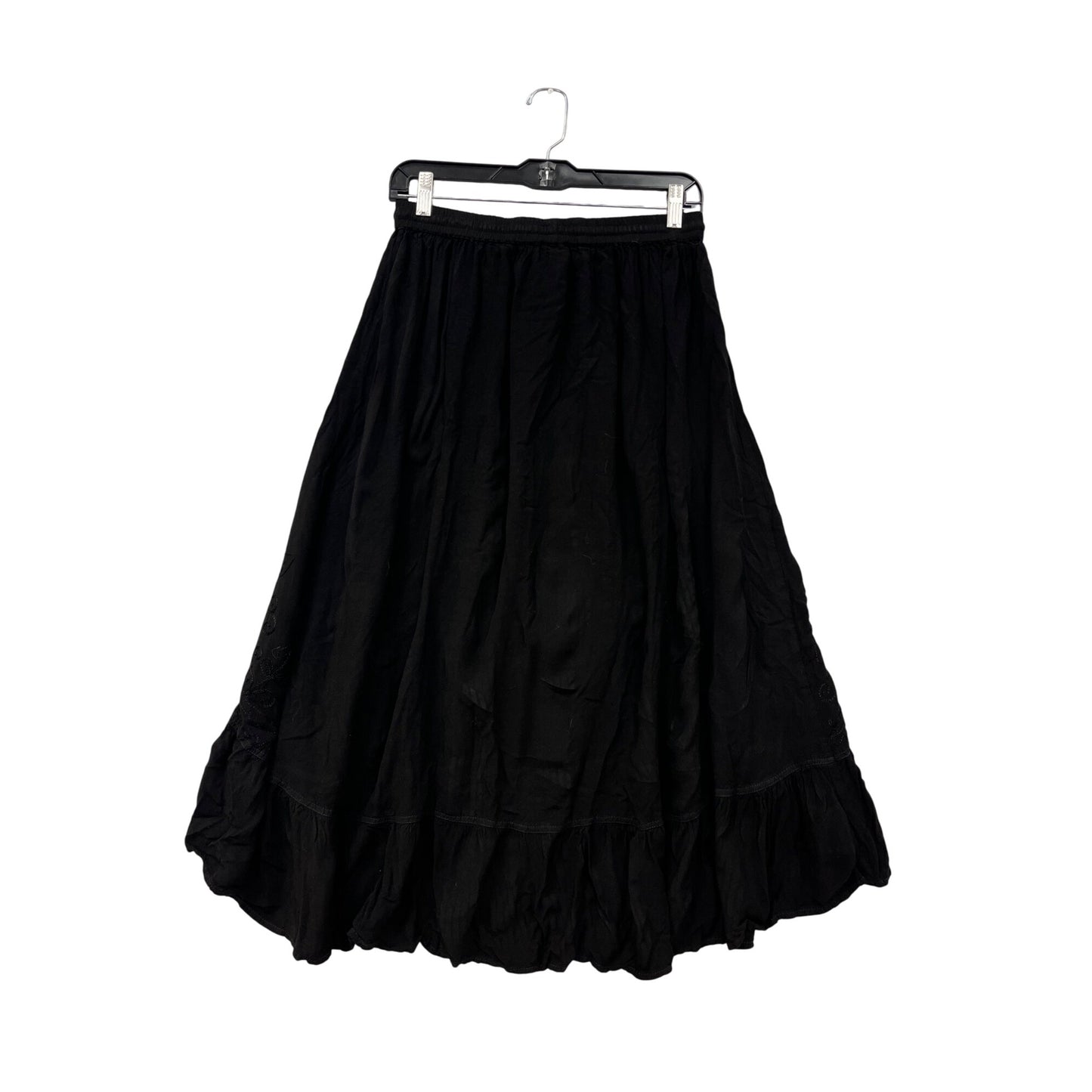 Black Boho Maxi Skirt Womens Free Size Just Crusiby 100% Rayon Embroidered High-Low Hem #6924