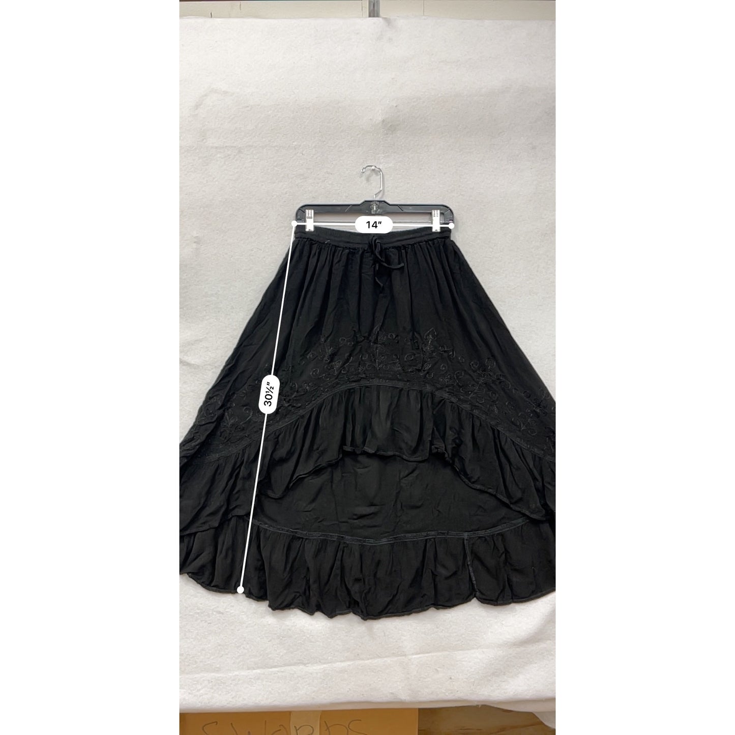 Black Boho Maxi Skirt Womens Free Size Just Crusiby 100% Rayon Embroidered High-Low Hem #6924