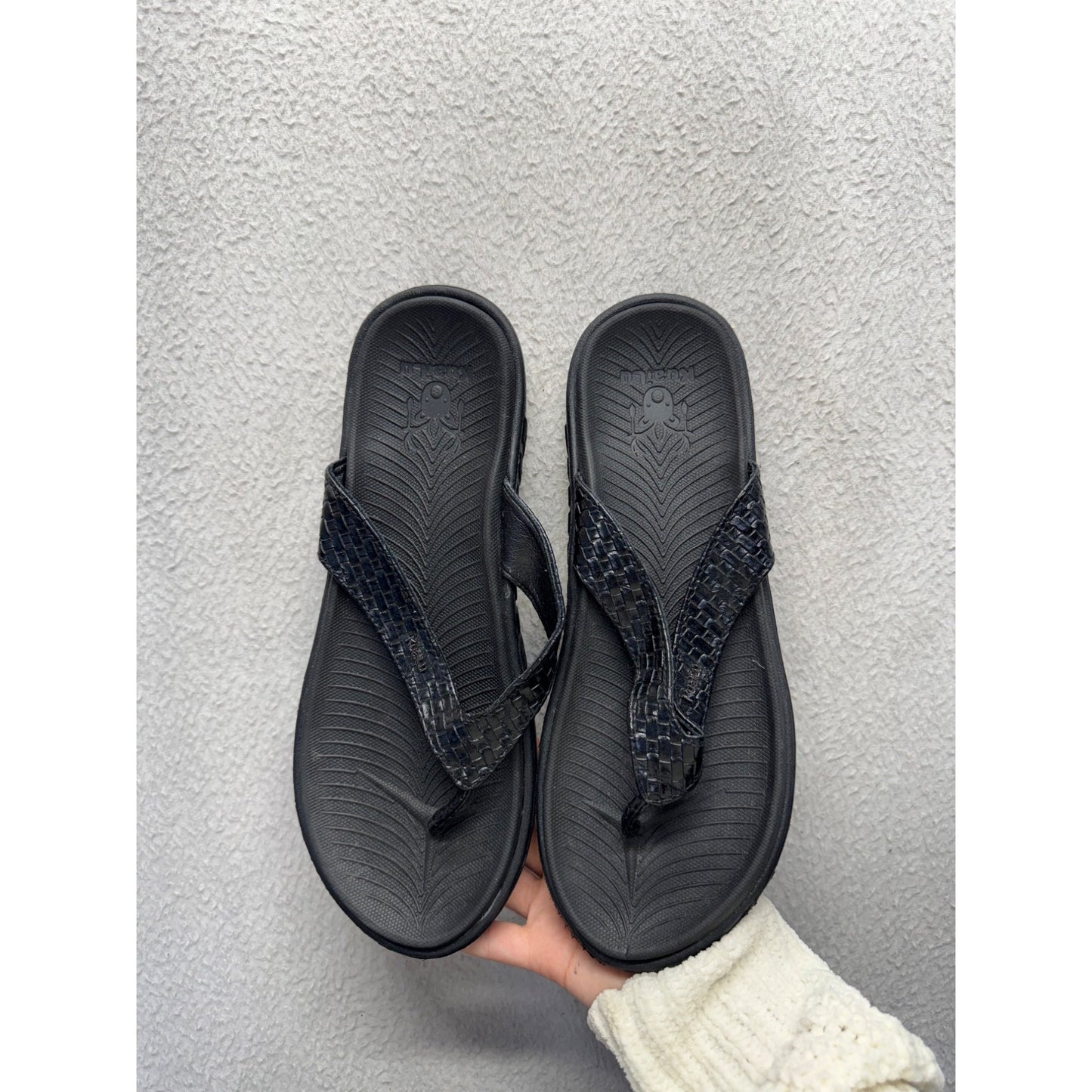Black Slip-On Textured Flip Flop Sandals With Cushioned Sole Size 42 EU #9835