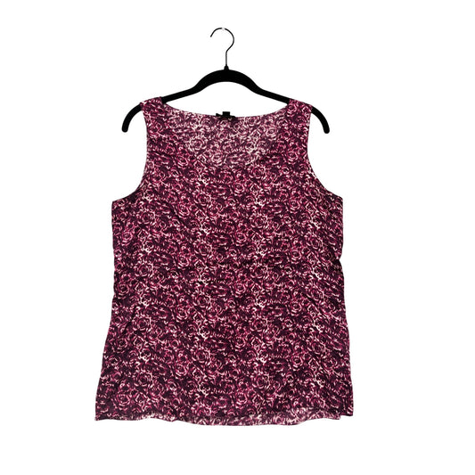 Ann Taylor Womens Petite Sleeveless Top MP Pink & White Floral Print 100% Silk #6735