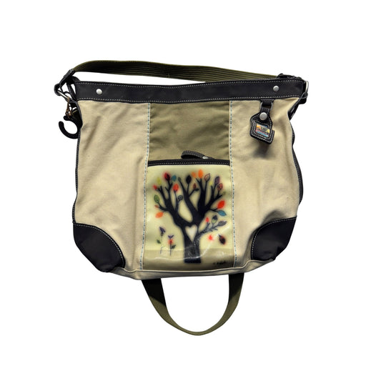 Sherpani Canvas Tote Bag With Tree & Bird Design Zip Closure Adjustable #9714