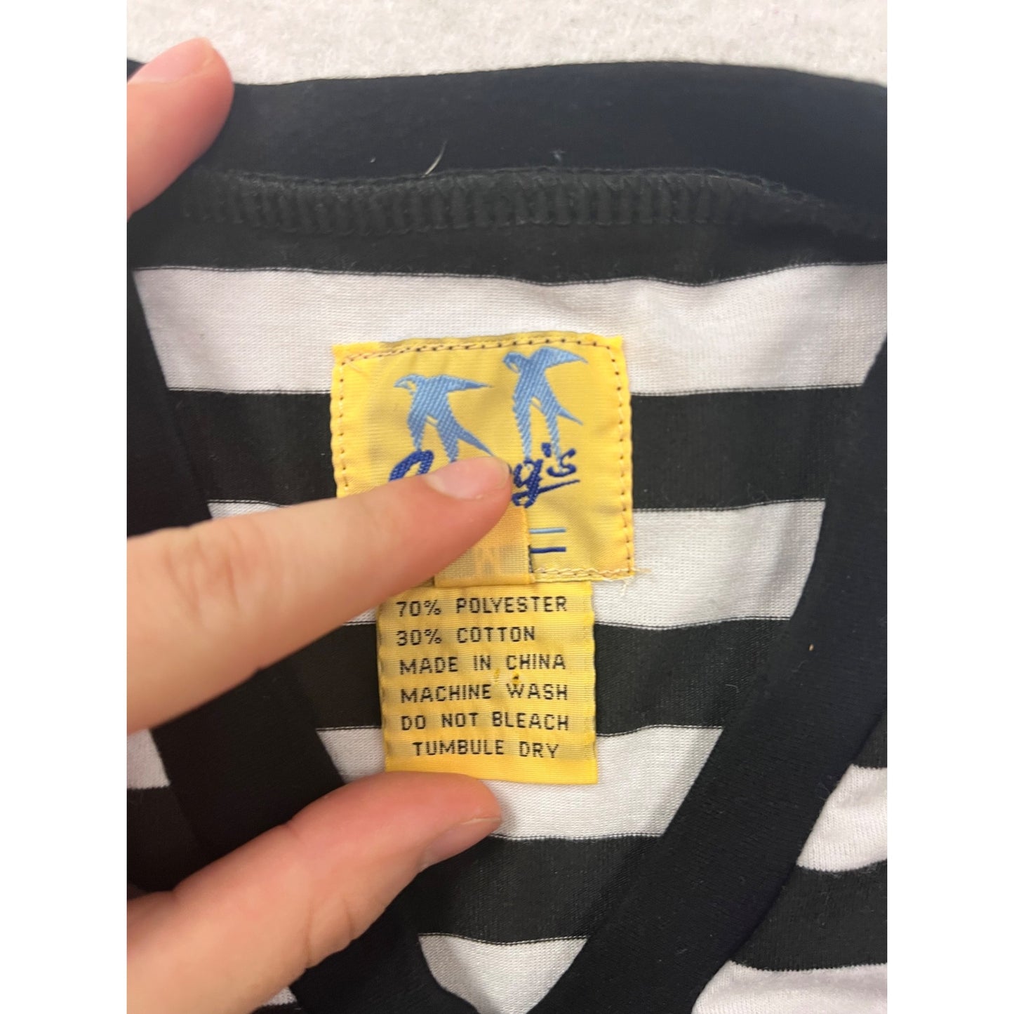 Medium Black & White Striped V-Neck T-Shirt #8587