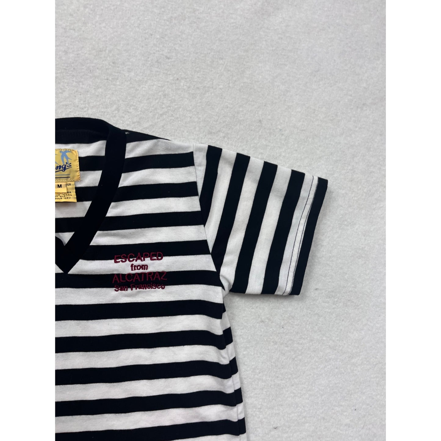 Medium Black & White Striped V-Neck T-Shirt #8587