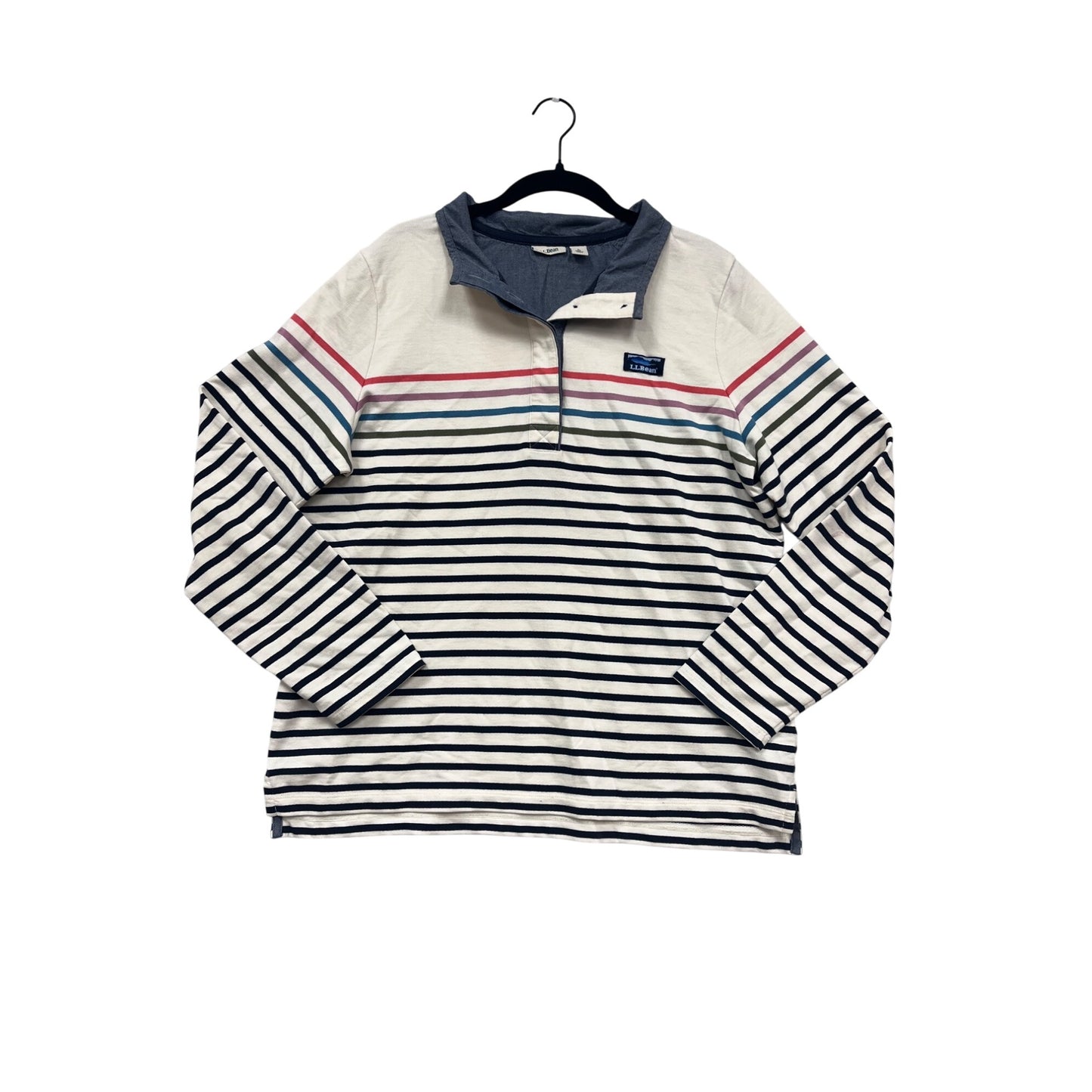 L.L. Bean Striped Pullover Long Sleeve Top Blue & White Cotton Size L #281A