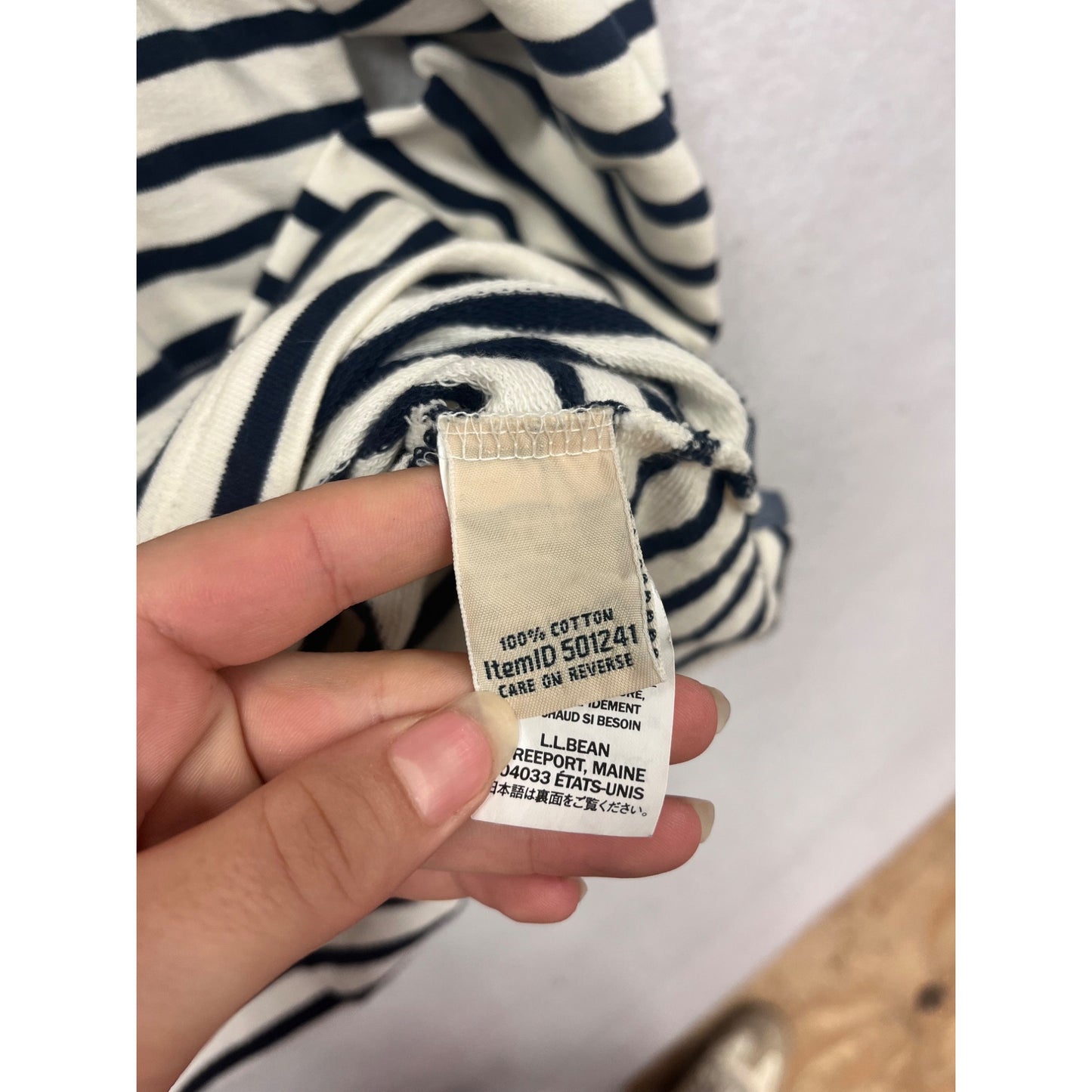 L.L. Bean Striped Pullover Long Sleeve Top Blue & White Cotton Size L #281A