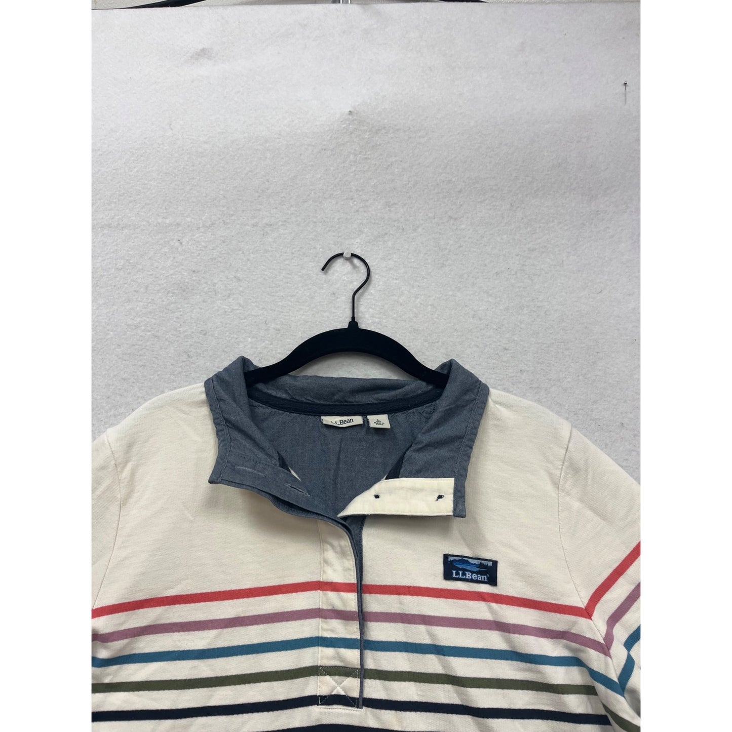 L.L. Bean Striped Pullover Long Sleeve Top Blue & White Cotton Size L #281A