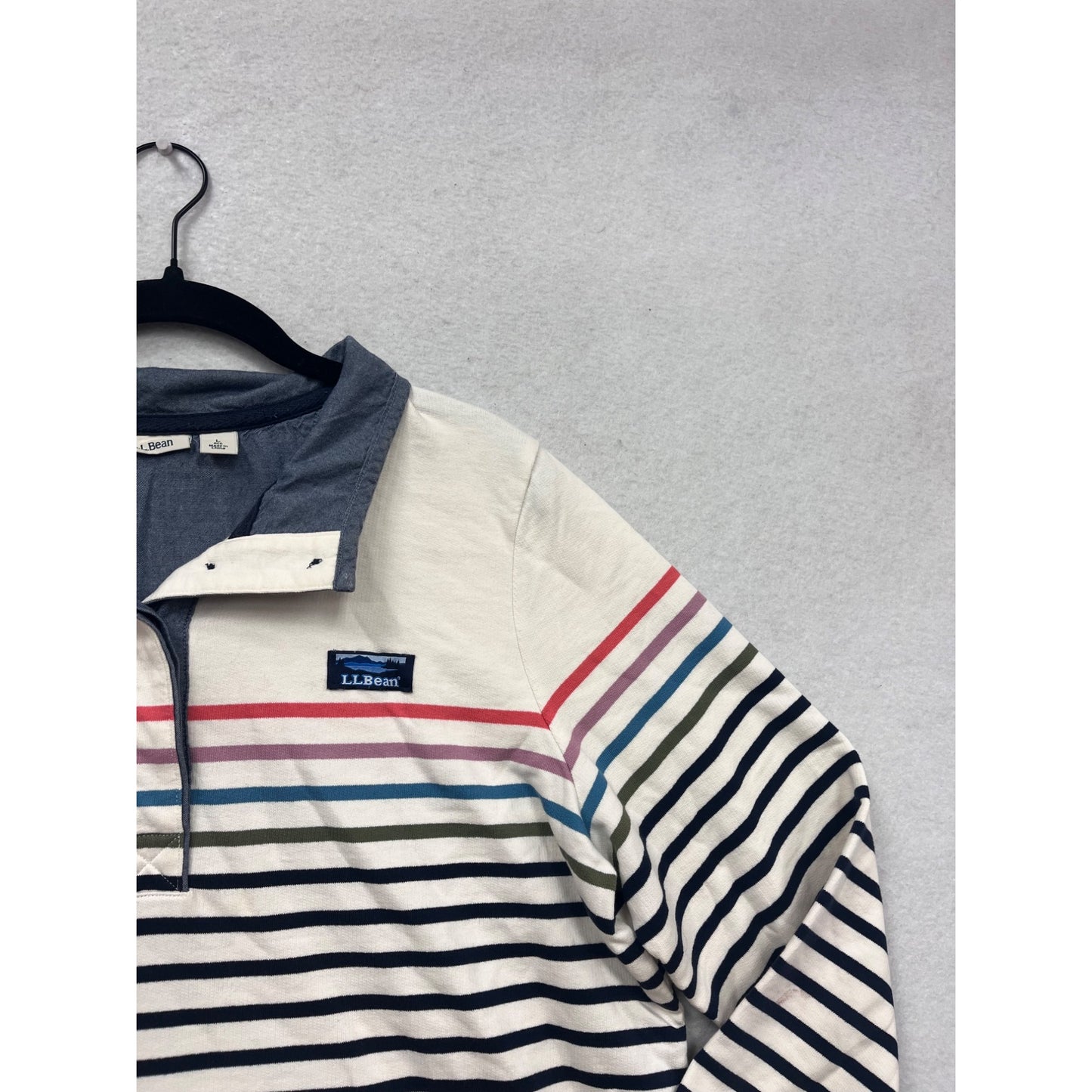 L.L. Bean Striped Pullover Long Sleeve Top Blue & White Cotton Size L #281A