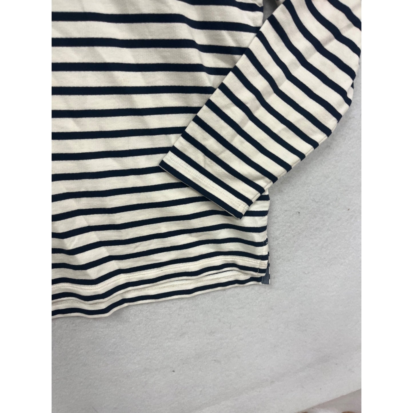 L.L. Bean Striped Pullover Long Sleeve Top Blue & White Cotton Size L #281A