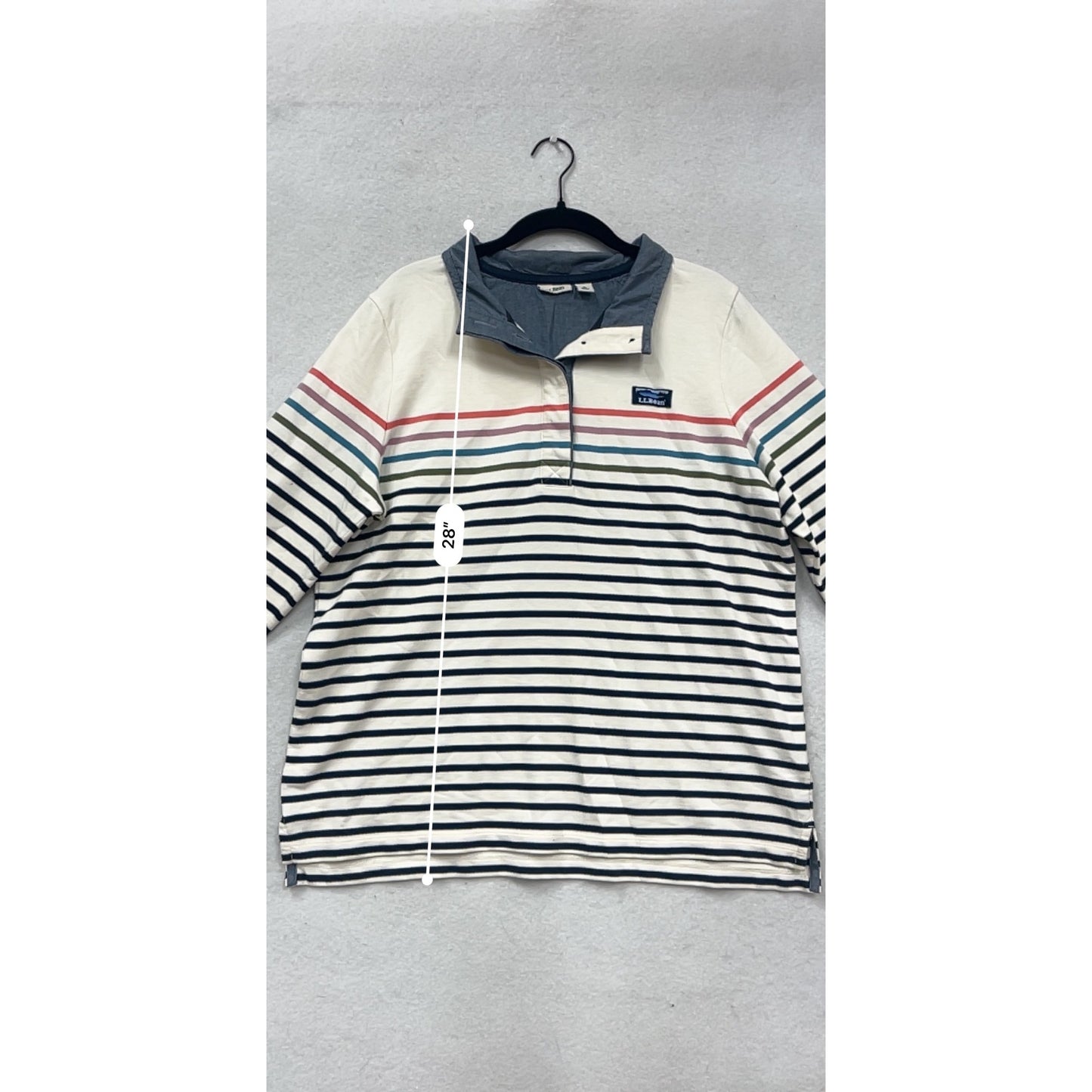 L.L. Bean Striped Pullover Long Sleeve Top Blue & White Cotton Size L #281A
