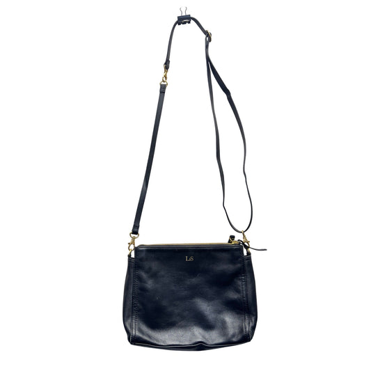 L&S Black Leather Crossbody Bag With Adjustable Strap & Gold-Tone Hardware 386B