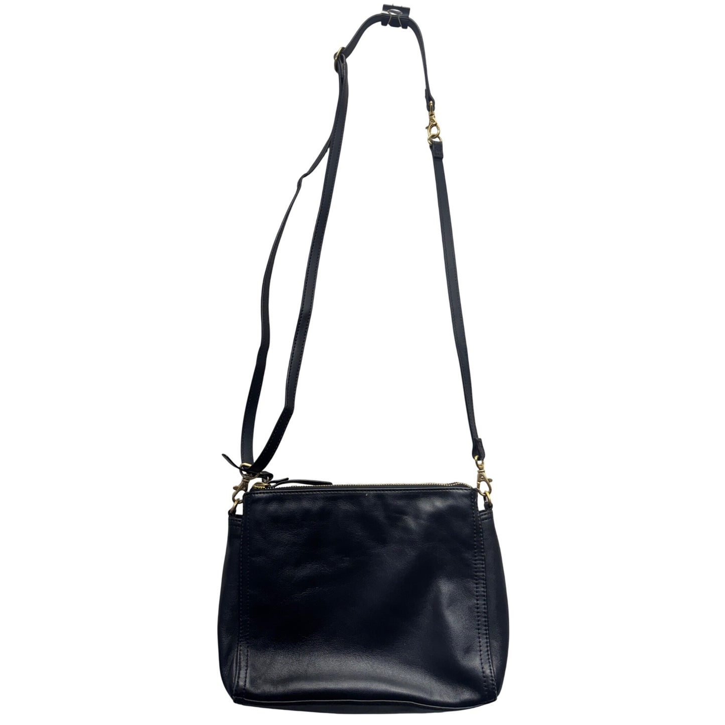L&S Black Leather Crossbody Bag With Adjustable Strap & Gold-Tone Hardware 386B