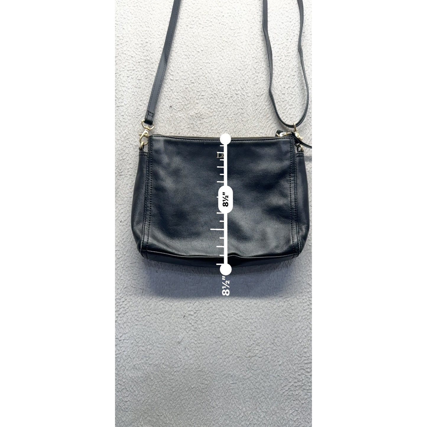 L&S Black Leather Crossbody Bag With Adjustable Strap & Gold-Tone Hardware 386B